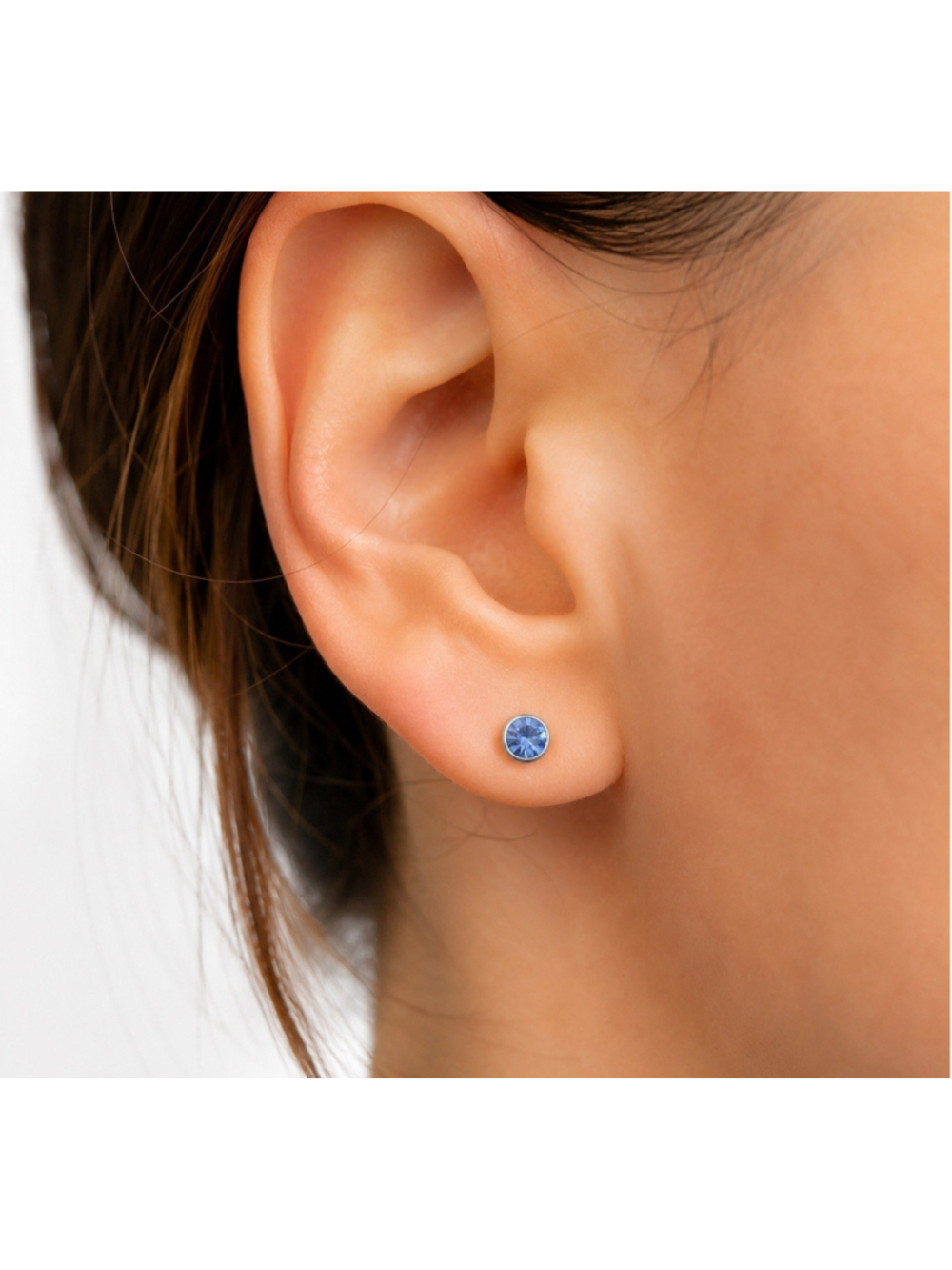 Mint & Lily Birthstone Bezel Stud-March- Aquamarine